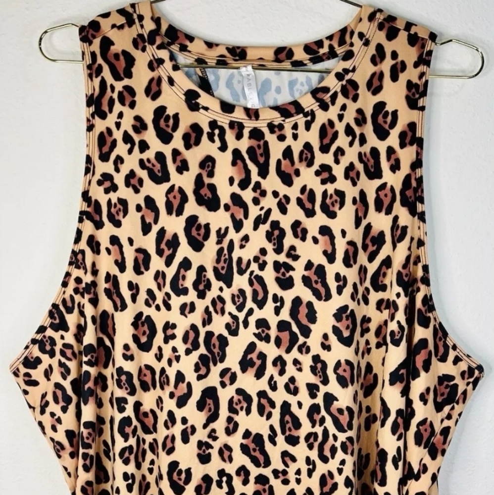 Fabletics NWT Blake Open Back Tank Plus Size 2X Natural Leopard Polyester Blend